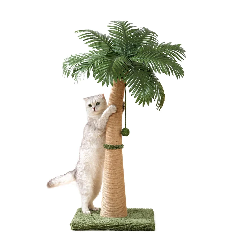 Furlogy – Poteau Grifage Chat 40 pouces, Design incurvé avec 3 Boules Interactives et Corde Sisal Naturel