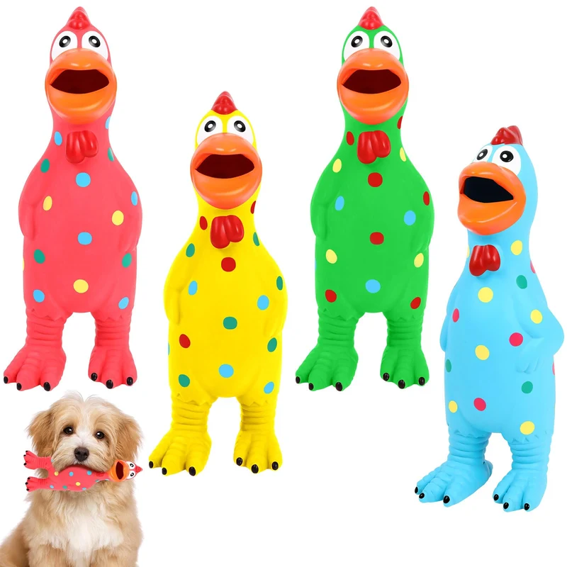 Suilung – 4 Jouets Poulet en Caoutchouc Siffants pour Chiens, Latex Doux, Multicolore, 8,6 po