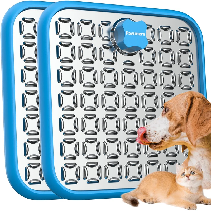 Pawtners Tapis Friandises en Acier Inoxydable — Lot de 2 Bleu pour Chiens et Chats