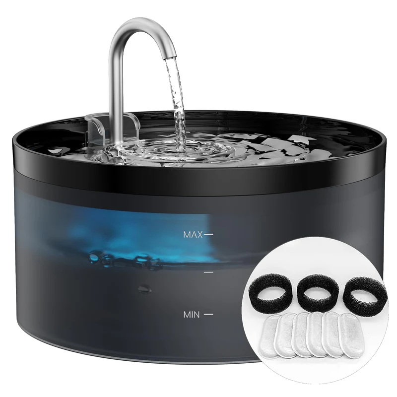 GIOTOHUN Fontaine d'eau pour chat intérieur 3,2 L – Filtration triple, DEL intégrée et pompe silencieuse | 6 filtres + 3 éponges
