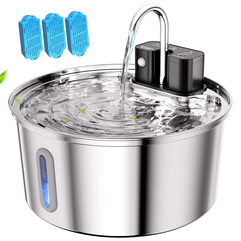tomxcute Fontaine d'eau sans fil pour chats – 3,2 L, batterie rechargeable, filtre 4 couches, acier inox
