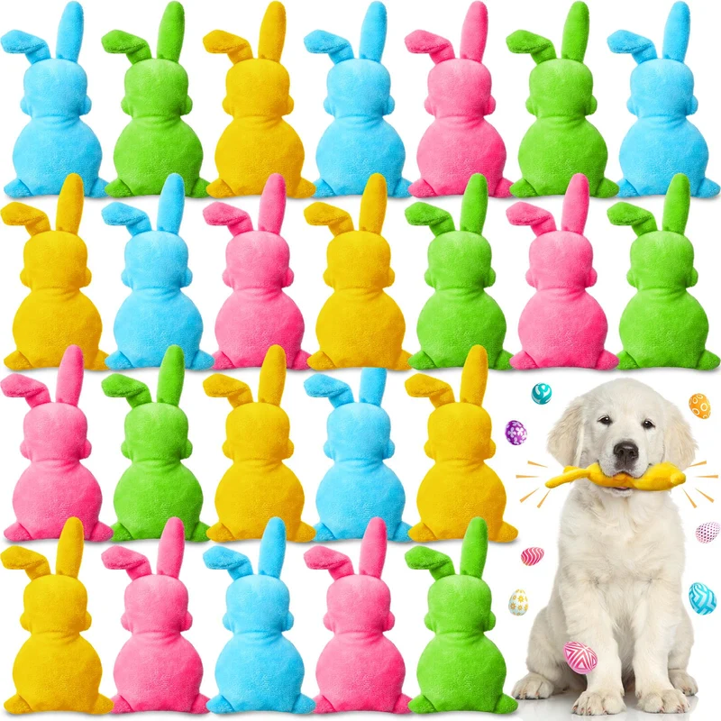 Leyndo — 24 Jouets Lapin de Pâques en Peluche pour Chien (6 pouces) — Couleurs Pastel