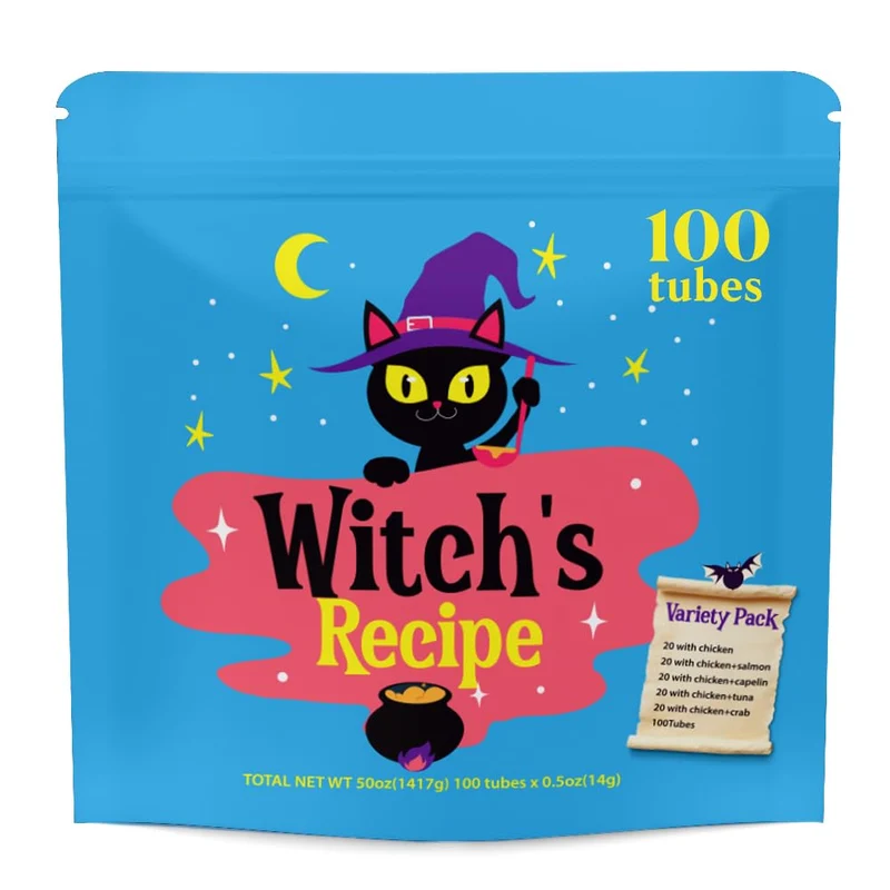 Witch's Recipe – Purée lickable sans céréales pour chat, 100 tubes 0,5 oz