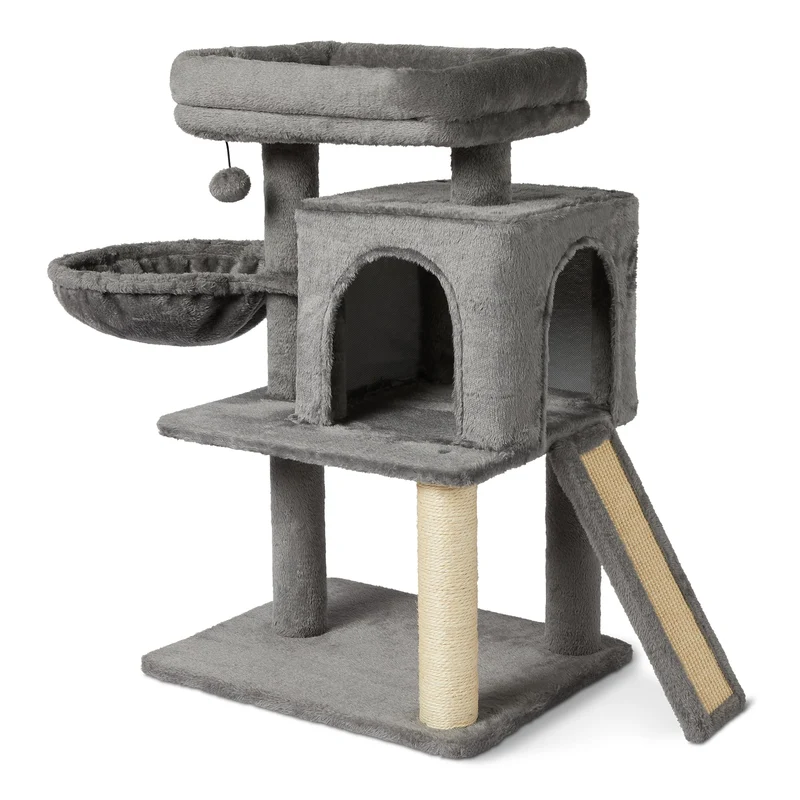 Amazon Basics Tour d’activités pour chats – Arbre à chat multiniveaux, 2 condos, FSC, Gris, 78,9 cm