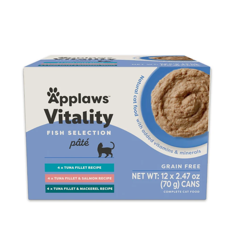 Applaws Vitality Pâté Humide pour Chat – Sans Céréales, Sans Carraghénane, Variété Poissons (12 × 70 g)