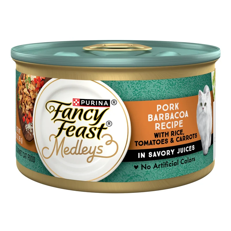 Fancy Feast Medleys Barbacoa Porc – Riz, Tomates et Carottes en Jus Savoureux (Pack de 24 × 3 oz)