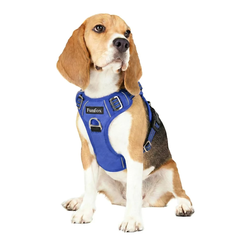 Funfox Harnais Chien Medium Sans Traction – 2 Boucles, Poignée et Bandes Réfléchissantes, Confort Respirant