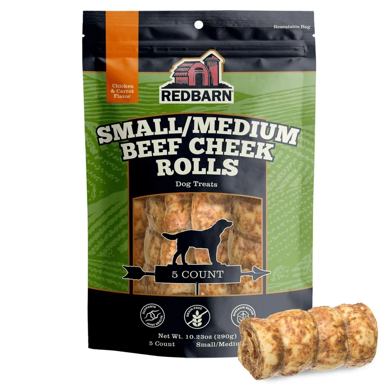 Rouleaux de joue de bœuf Redbarn – Enrobés poulet-carotte, sans céréales, 5 pièces