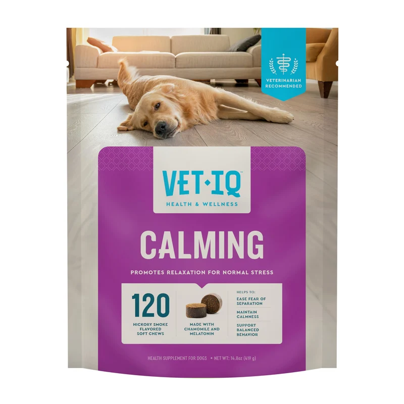 VetIQ Calming – Friandises calmantes pour chiens | Aide à la gestion du stress et relaxation | 120 unités | Fabriqué aux États‑Unis