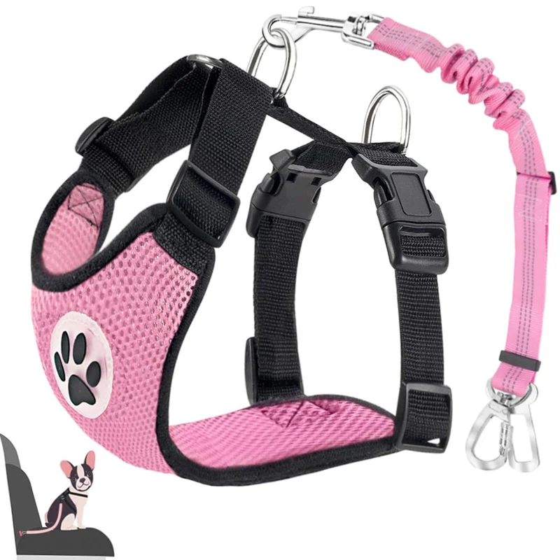 Lukovee – Ceinture de sécurité pour chien 2-en-1, harnais respirant rose XS