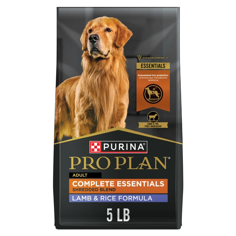 Purina Pro Plan Complete Essentials Mélange Effiloché Agneau et Riz – Alimentation sèche haute protéine pour chiens adultes avec probiotiques – Sac de 2,27 kg