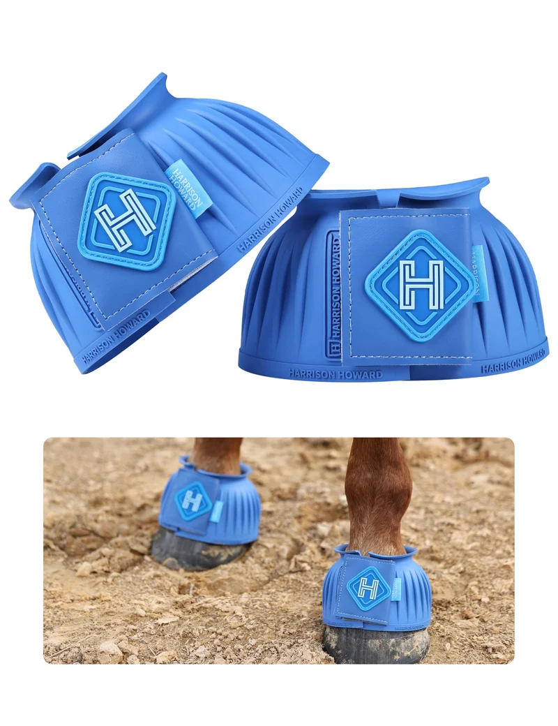 Harrison Howard Bottes Bell en Caoutchouc Bleu Cobalt – Fermeture en Cuir, Protection Sabots (Taille L)