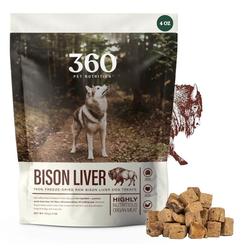 Friandises foie de bison lyophilisé pour chien – Ingrédient unique, sans céréales, 113 g, fabriqué aux États-Unis