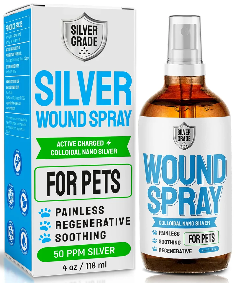 SILVER GRADE Spray Blessures pour Animaux – Argent Colloïdal pour Chiens & Chats, 4 oz (118 ml)