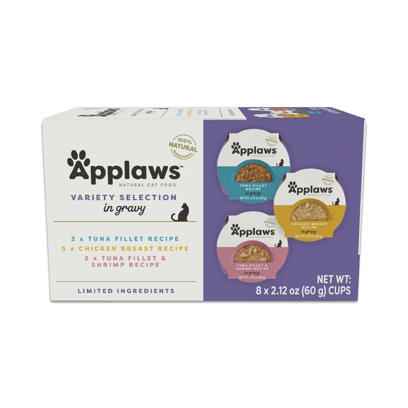 Applaws Nourriture humide pour chat – 8 pots en sauce, ingrédients limités, protéine élevée