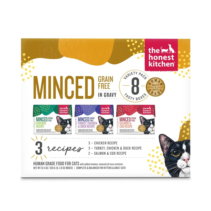 The Honest Kitchen – Morceaux Hachés Humains Sans Cereales pour Chat, Sauce Bouillon d'Os – Lot 8×2,8 oz