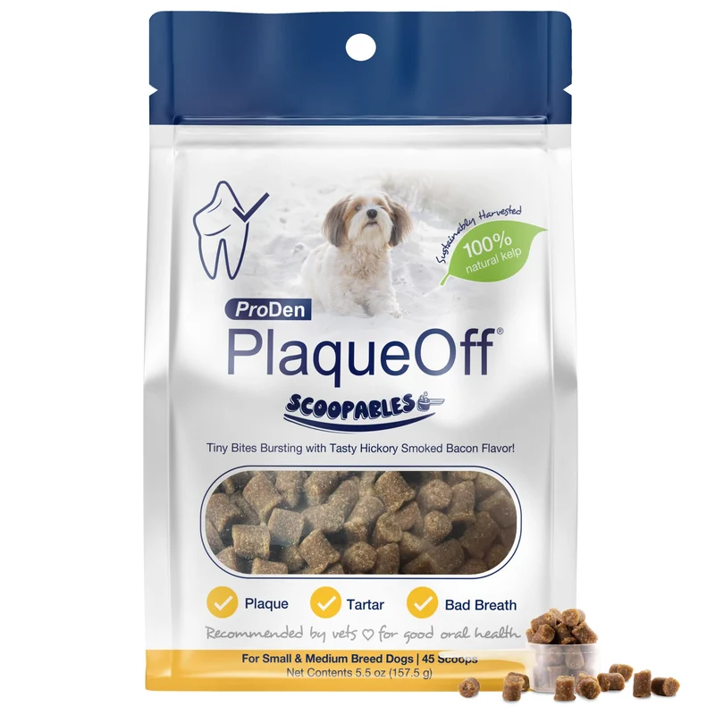 ProDen PlaqueOff Scoopables – Bouchées dentaires bacon fumé pour petits et moyens chiens – 45 portions