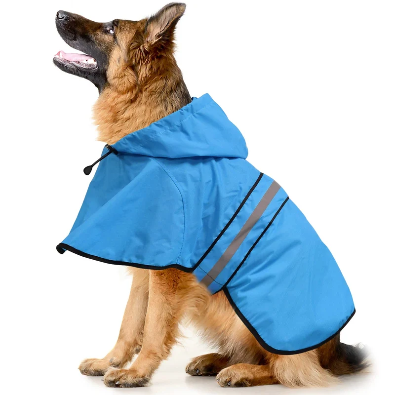 Manteau pluie réfléchissant pour chien Ezierfy – Imperméable léger à capuche, ajustable, XL bleu