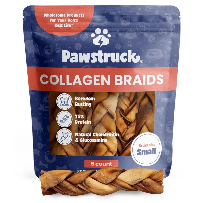 Pawstruck Morceaux Collagène Boeuf pour Chiens – 5-7 po – Alternative Durable au Cuir Brut et Bâtons Traditionnels – Lot de 5