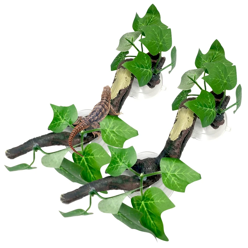 Fhiny 2 pièces Branche Reptile d'Angle en Résine avec Ventouses – Décor Terrarium