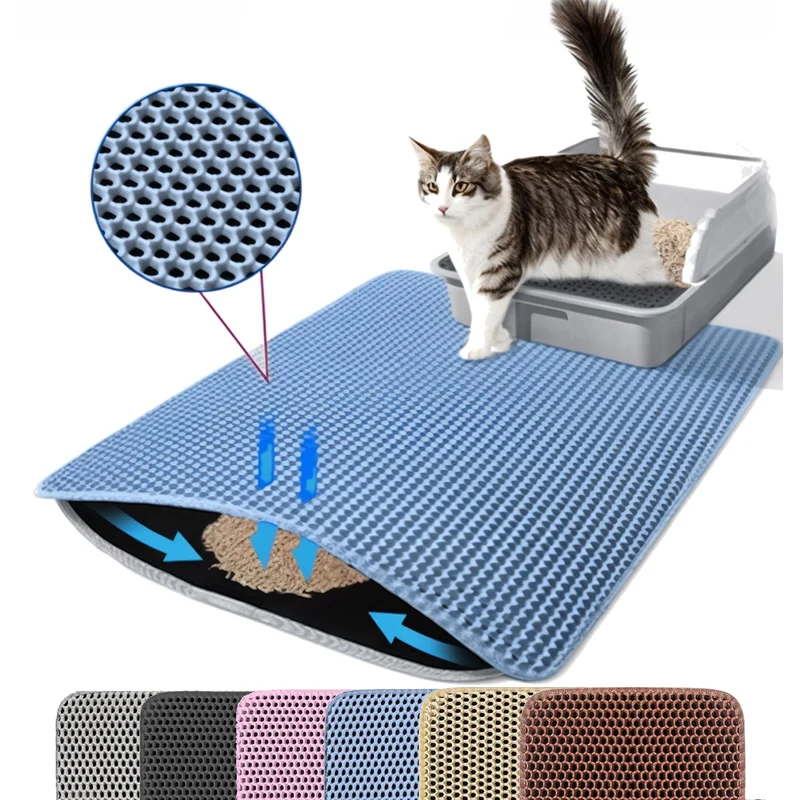 Petinstinct Tapis Litière Chat XL – Bleu, 30x22 po, Nid-dabeille Double Couche, Impermeable et Anti-Dérapant
