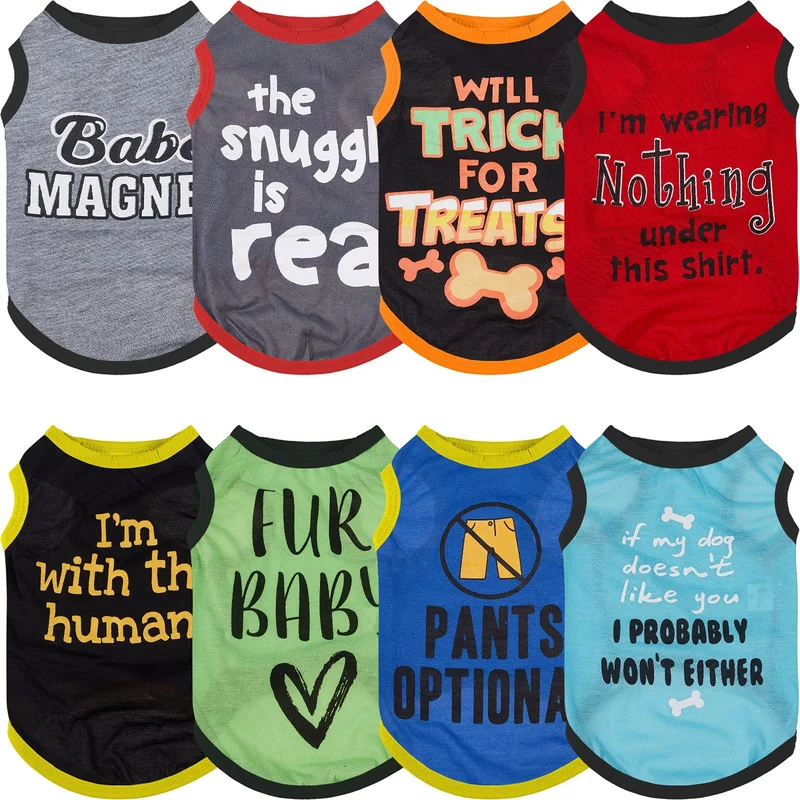 Saintrygo - 8 T-Shirts pour chien et chat, motifs amusants et respirants