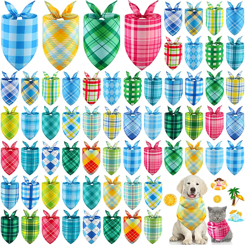 Geyoga 60 Bandanas Chien et Chat Plaid Été – Ajustables et Lavables
