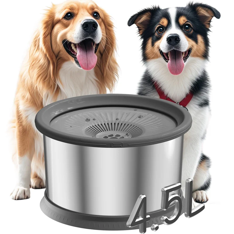 Xetino Abreuvoir chien 4,5 L sans débordement — Inox durable, filtre amovible et tapis antidérapant