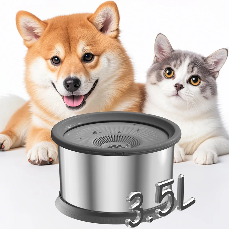 Bol d'eau Xetino 3,5 L pour chiens — anti-débordement, inox, filtre amovible