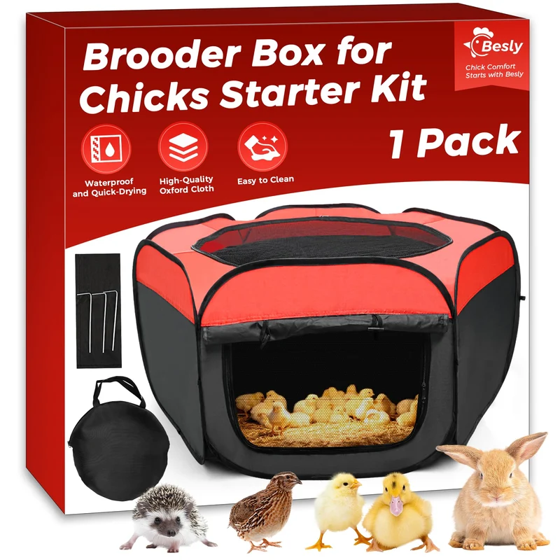 Besly Boîte d'Élevage pour Poussins – Grand Brooder Pliable, Ventilation Maillée, Fond Imperméable, Sans Assemblage