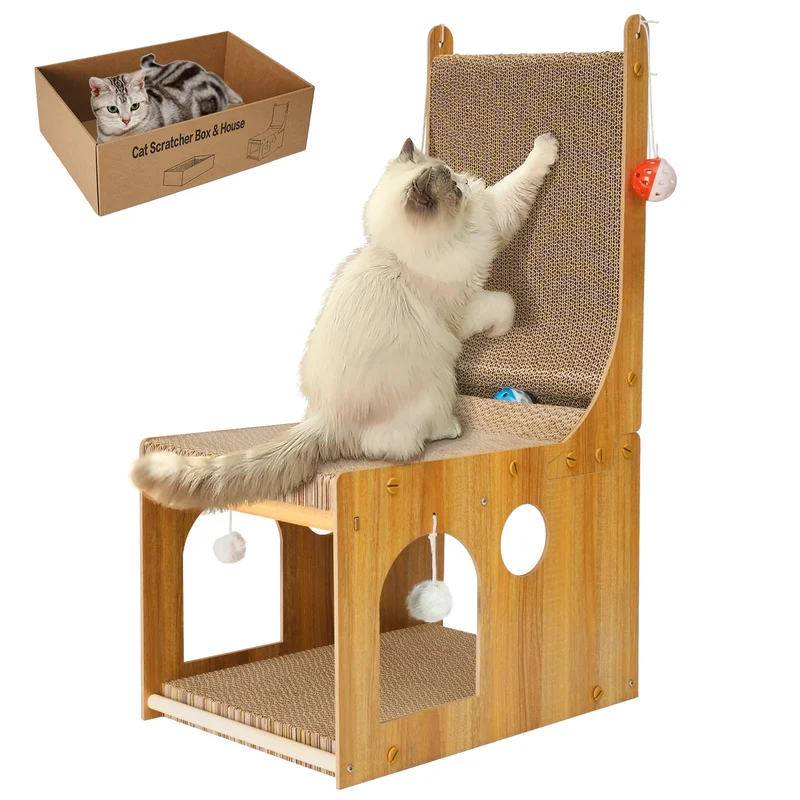YEMOO Grattoir pour Chat – Double-Couche en L, Murale, Protection Meubles + 4 Balles Clochettes