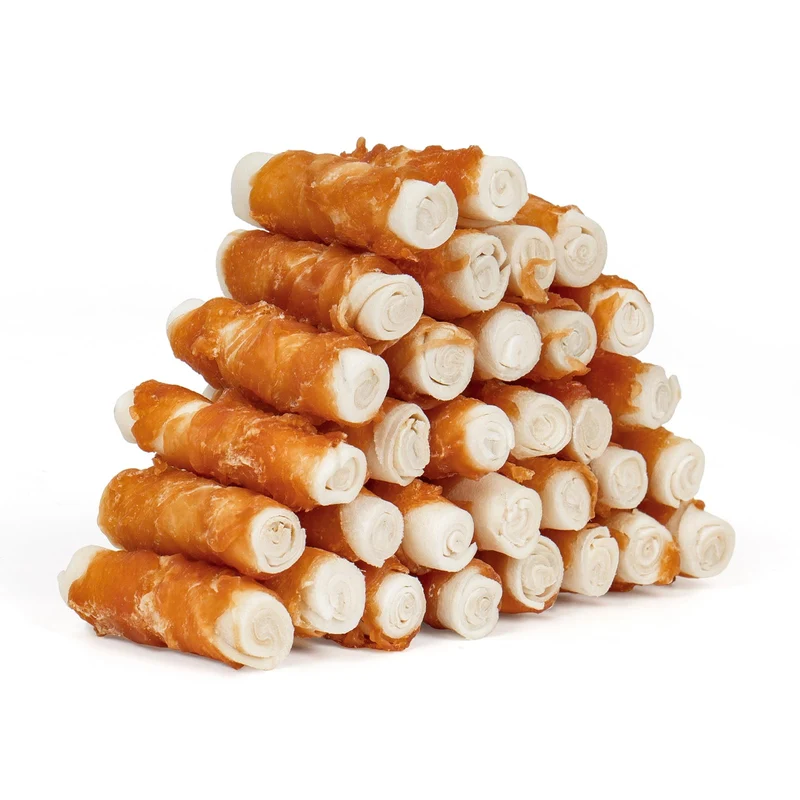 Friandises MON2SUN pour chien — Rouleaux cuir cru enveloppe poulet, 2,5 po, propreté dentaire, haute protéine, petits chiens, 21,2 oz (32 pièces)