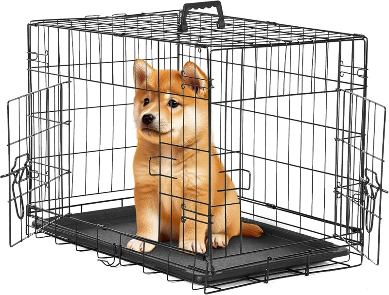 Simple Deluxe Cage Chien 24 Pouces – Diviseur, Porte Double, Plateau Étanche, Pliable