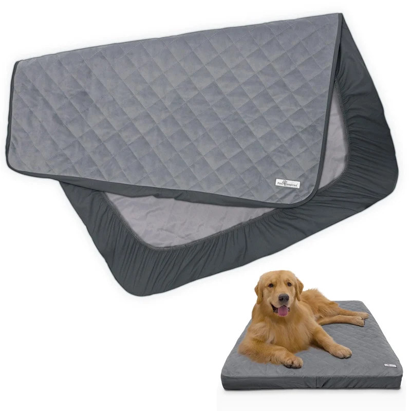Housse Imperméable et Ajustée Paw Inspired pour Lit de Chien – Protège-Matelas Lavable Gris 44 x 35 x 6 pouces