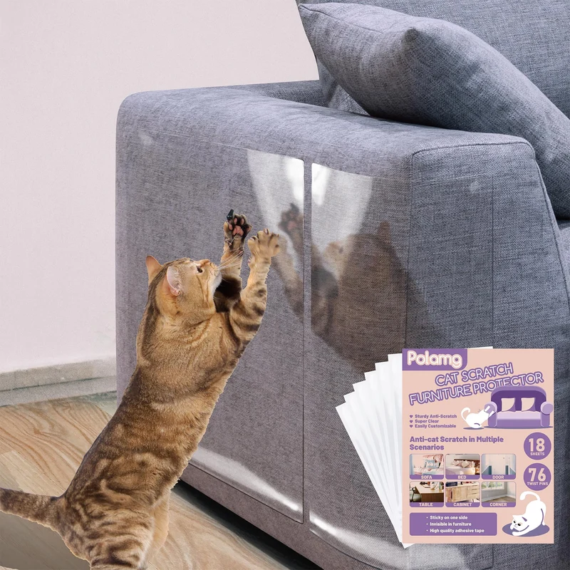 Polamg – Protège-meubles anti-griffe pour chat, pack 18 - Ruban adhésif auto-agrippant, sans résidu, pour canapé, portes et murs