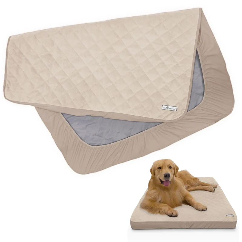 Paw Inspired Housse Imperméable Pour Lit Chien - Protège Lit Lavable Beige 44x35x6 (Grand à XL)