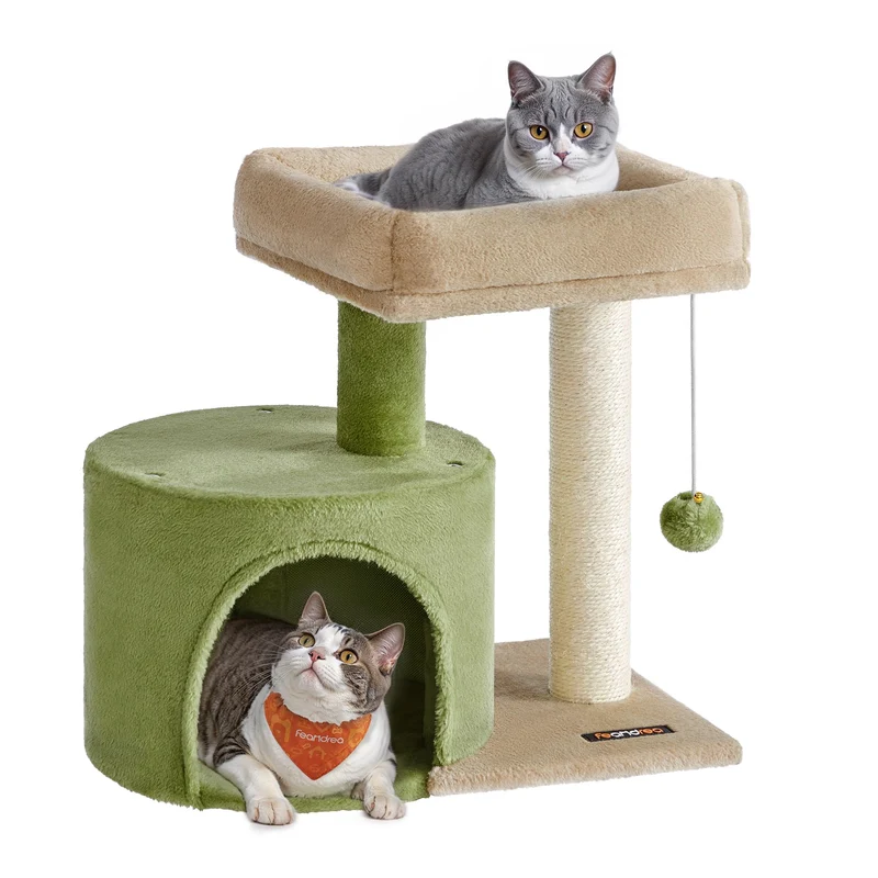 Feandrea Arbre à Chat Compact – Poteau Sisal, Cabane Peluche, Idéal pour Petits Espaces