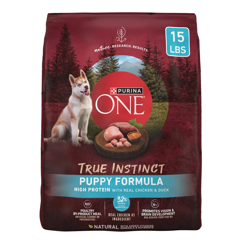 Purina ONE True Instinct Chiot – Poulet & Canard, Protéine Élevée, Formule Naturelle, 15 lb