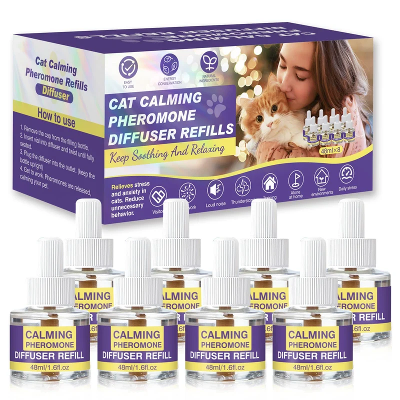 RUAKPL Recharge apaisante pour chats – Lot de 8 (48 ml) Diffusion longue jusqu’à 240 jours, compatible diffuseurs
