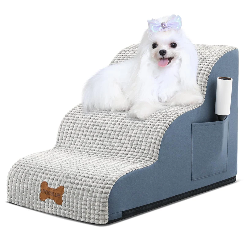 POCBLUE Escalier pour Chiens Petits – 3, 4 ou 5 Marches, Mousse Haute Densité, Gris, 40 cm