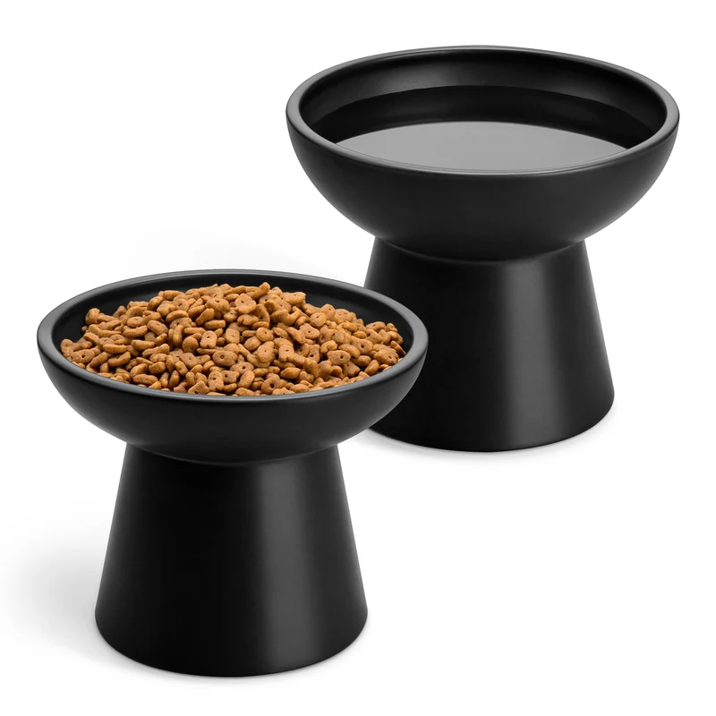 Vancasso – Ensemble de 2 gamelles surélevées en céramique pour chats, 6,2 po de largeur et 5,1 po de hauteur – Sans plomb ni cadmium – Noir
