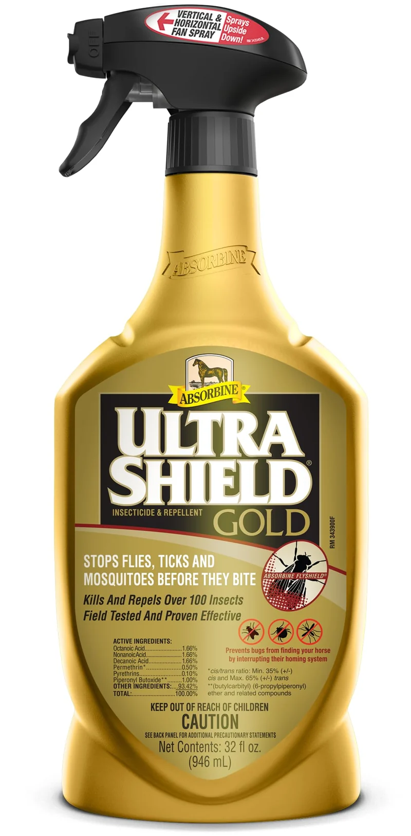 Absorbine UltraShield Gold – Insectifuge et Répulsif pour Chevaux (Plus de 100 Insectes)