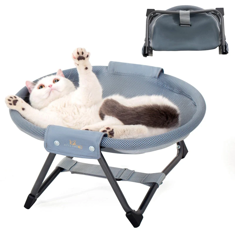 KITTY KINGDOM Hamac Élevé pour Chats — Pliable, Sans Assemblage, Filet Respirant, Usage Intérieur et Extérieur
