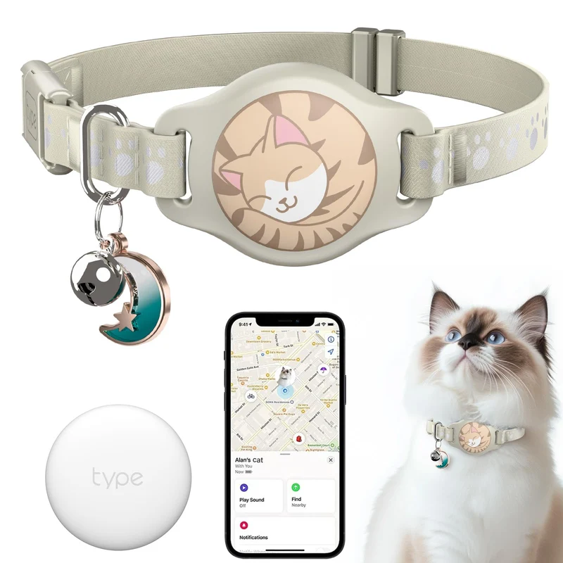 typecase Collier Traceur pour Chat – Étanche, AirTag/Find My (iOS uniquement), Boucle de rupture, Motif réfléchissant kaki