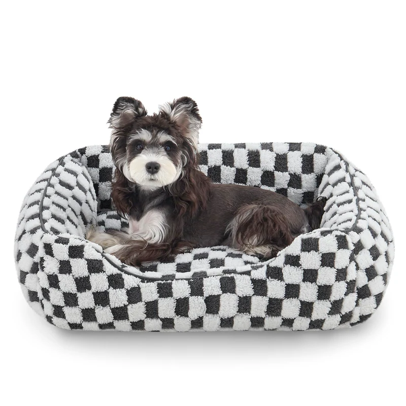 JOEJOY – Lits pour petits chiens et chats | Panier rectangulaire rembourré, base anti-glisse, Gris 20x19x6 po