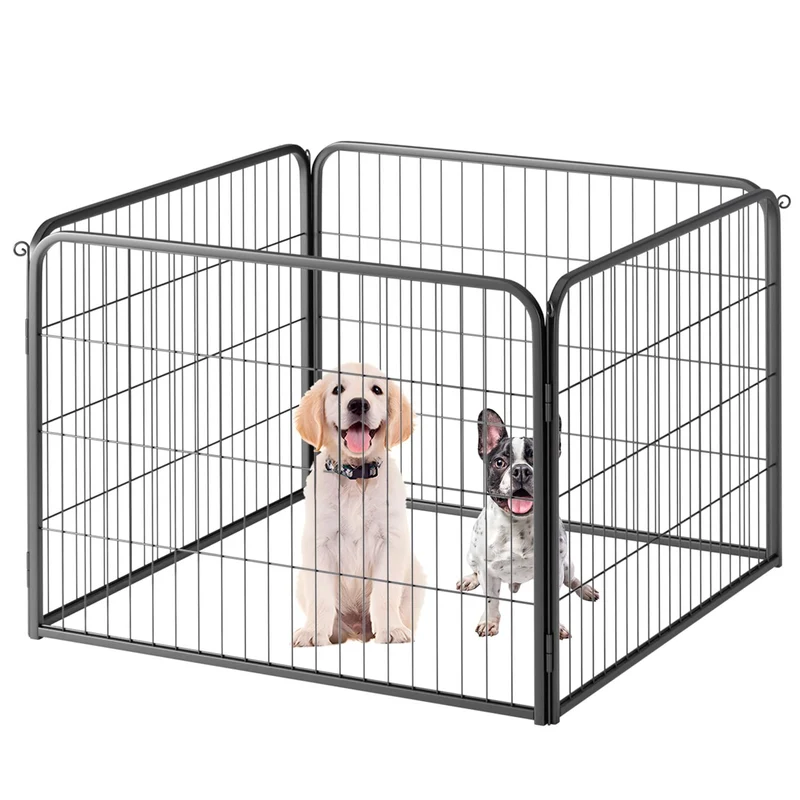 FDW Parc Chien Playpen — Enclos à 4 panneaux, Hauteur 24 po, Pliable, Intérieur/Extérieur, Métal Robuste, Noir