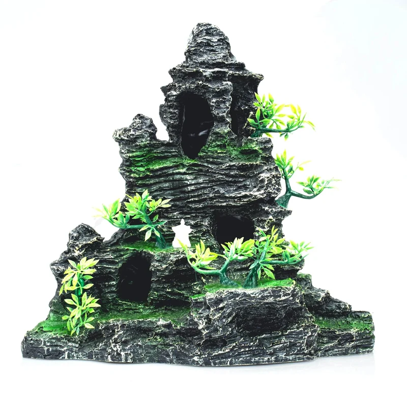 SiissaPeksid Grand Décor d'Aquarium – Vue Montagne en Pierre et Cachette