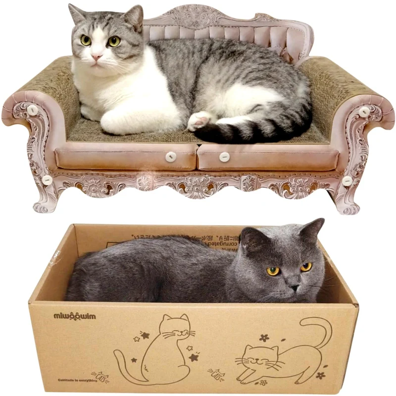 miwoowim lit-grattoir pour chat — canapé 23 pouces et boîte-grattoir 17,3 pouces avec coussin | grand lounge moderne pour chats d’intérieur