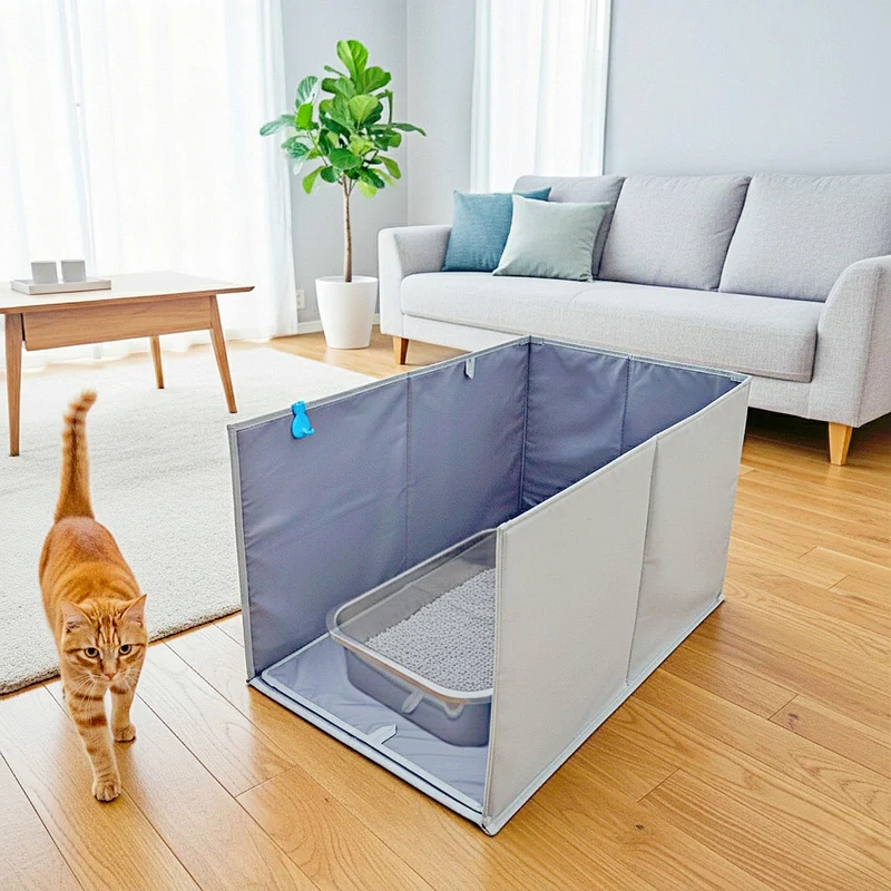 Gesomepurrz Grand Enclos Litière Chat – Ouvert sur le Dessus, Hautes Parois et Bouclier hydro-résistant