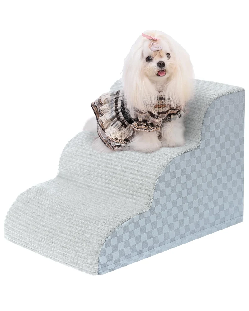 Vfrog Escalier pour chien 3 marches – Rampe canapé 15,7 po, mousse haute densité et base antidérapante (gris)